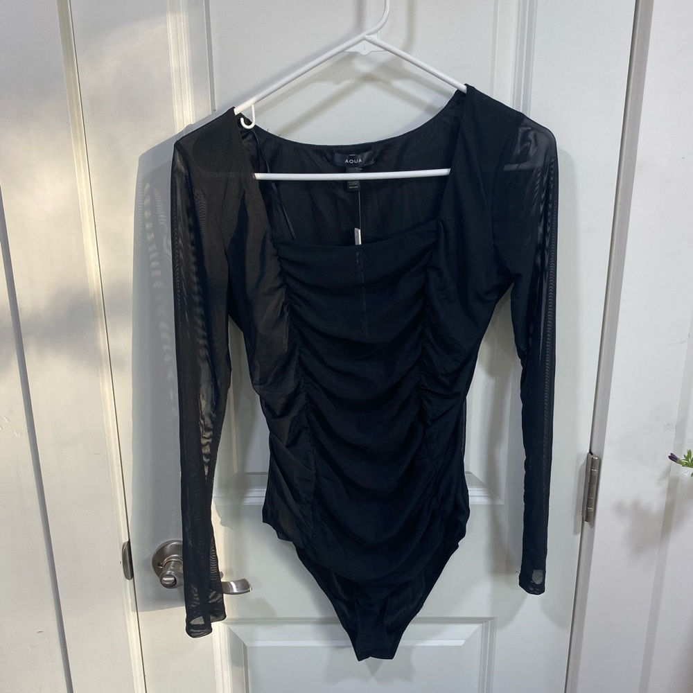 Bloomingdale’s Black Mesh Bodysuit. New with tags!